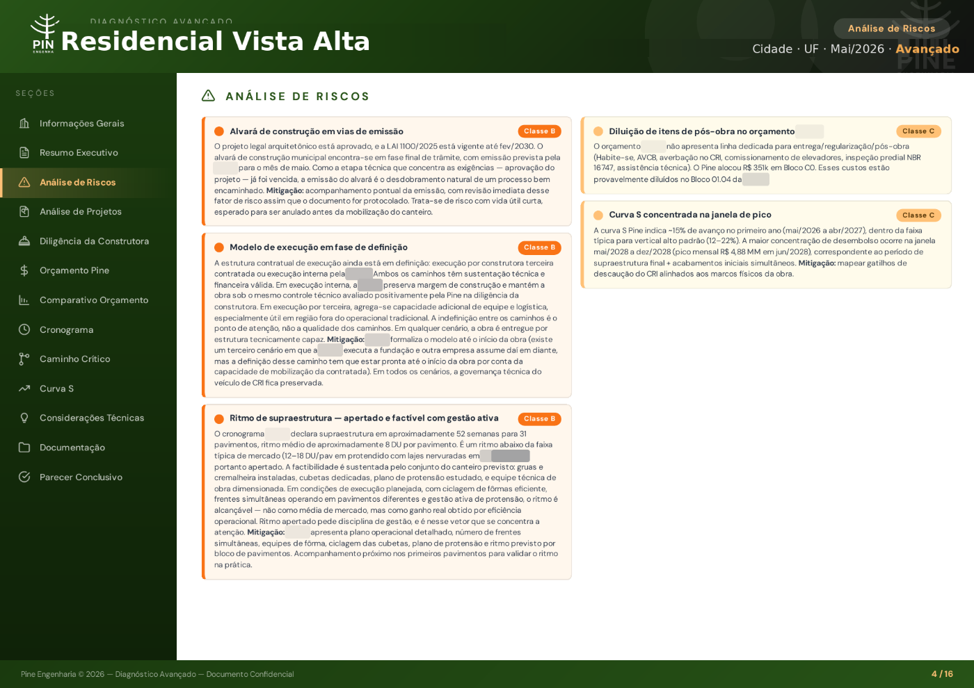 Análise de riscos · página de laudo de diagnóstico Pine
